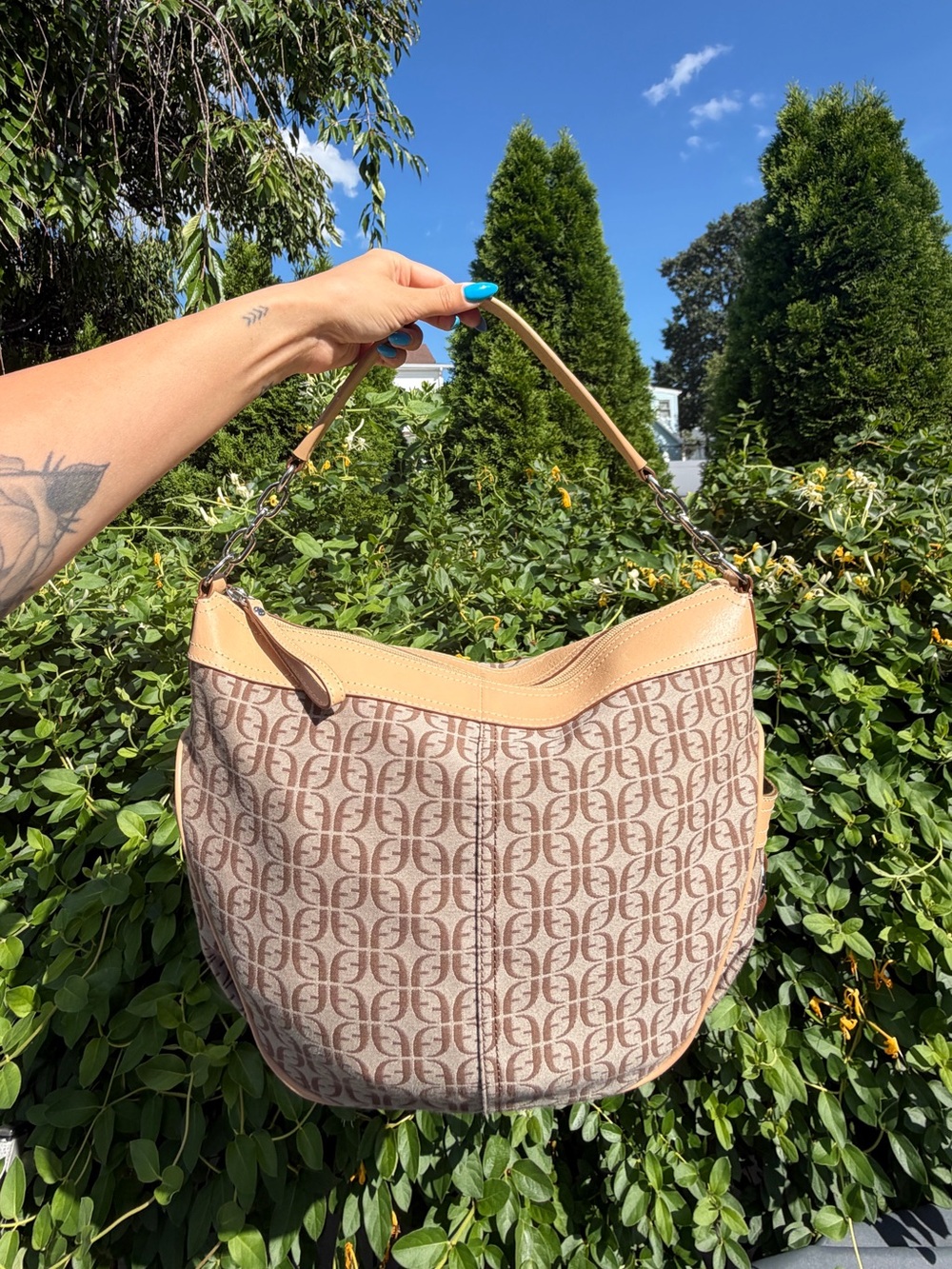 Vintage Fossil Signature Crescent Hobo Shoulder Bag Y2K Monogram Purse RARE